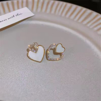 Pjt-987 Beautifull Korean Heart Shape Zircon Earrings For Women – Sparkling Black & White Crystal Studs, Fashion Jewelry Gift For Everyday Wear And Special Occasions