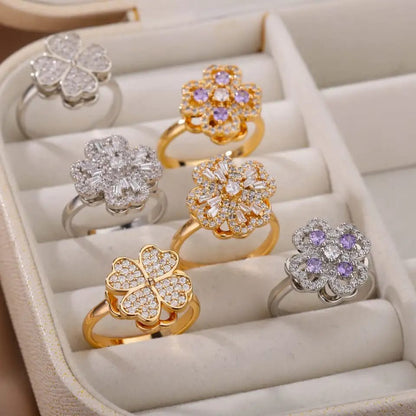 Lucky Four-leaf Clover Rotating Anxiety Ring – Spinner Fidget Ring For Stress Relief, Adjustable Lucky Flower Ring For Women & Girls (with Box)