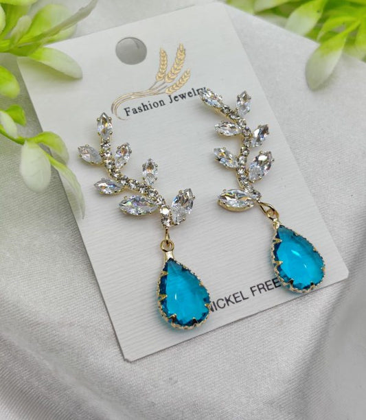 mported Exquisite Crystal Vine Drop Earrings With Blue Gemstone Accent | Girls Earrings