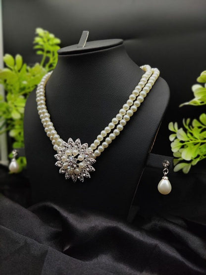 Imported Graceful Radiance Pearl Necklace Set With Exquisite Floral Pendant