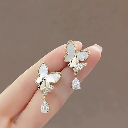 Double Butterfly Hanging Pearl Earings / Earrings Women’s Earrings For Gift / For Girls