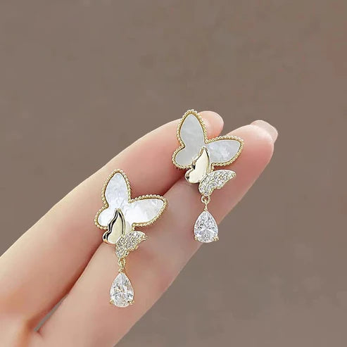 Double Butterfly Hanging Pearl Earings / Earrings Women’s Earrings For Gift / For Girls