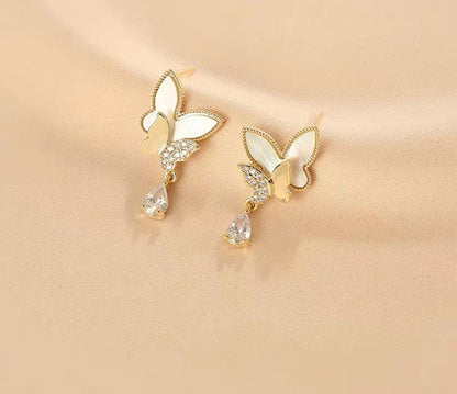 Double Butterfly Hanging Pearl Earings / Earrings Women’s Earrings For Gift / For Girls