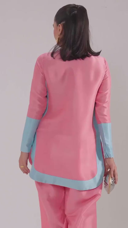 Rosy Glow Swiss Lawn Shirt – Elegant Color Block Design For Women