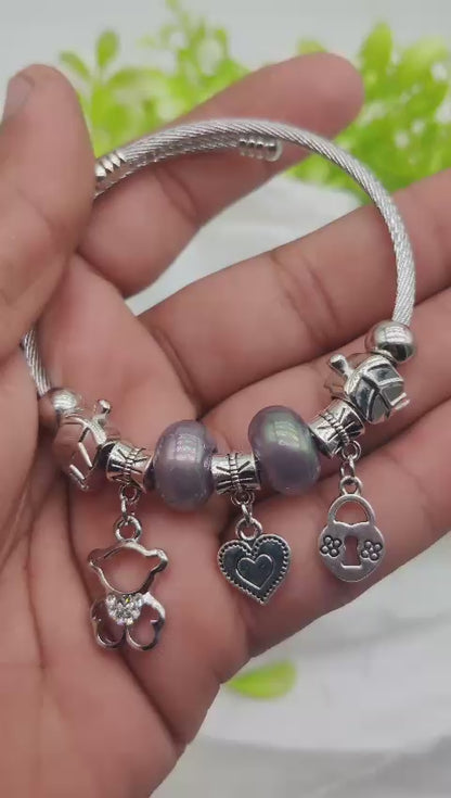 Imported Pandora Charm Bracelet With Elegant Pearl Accents And Cute Charms
