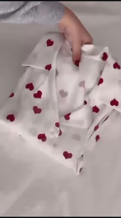 8pcs night dress silk robe cami top & short set pajama with red hearts bra and under wear with red hearts short and shirt with red hearts